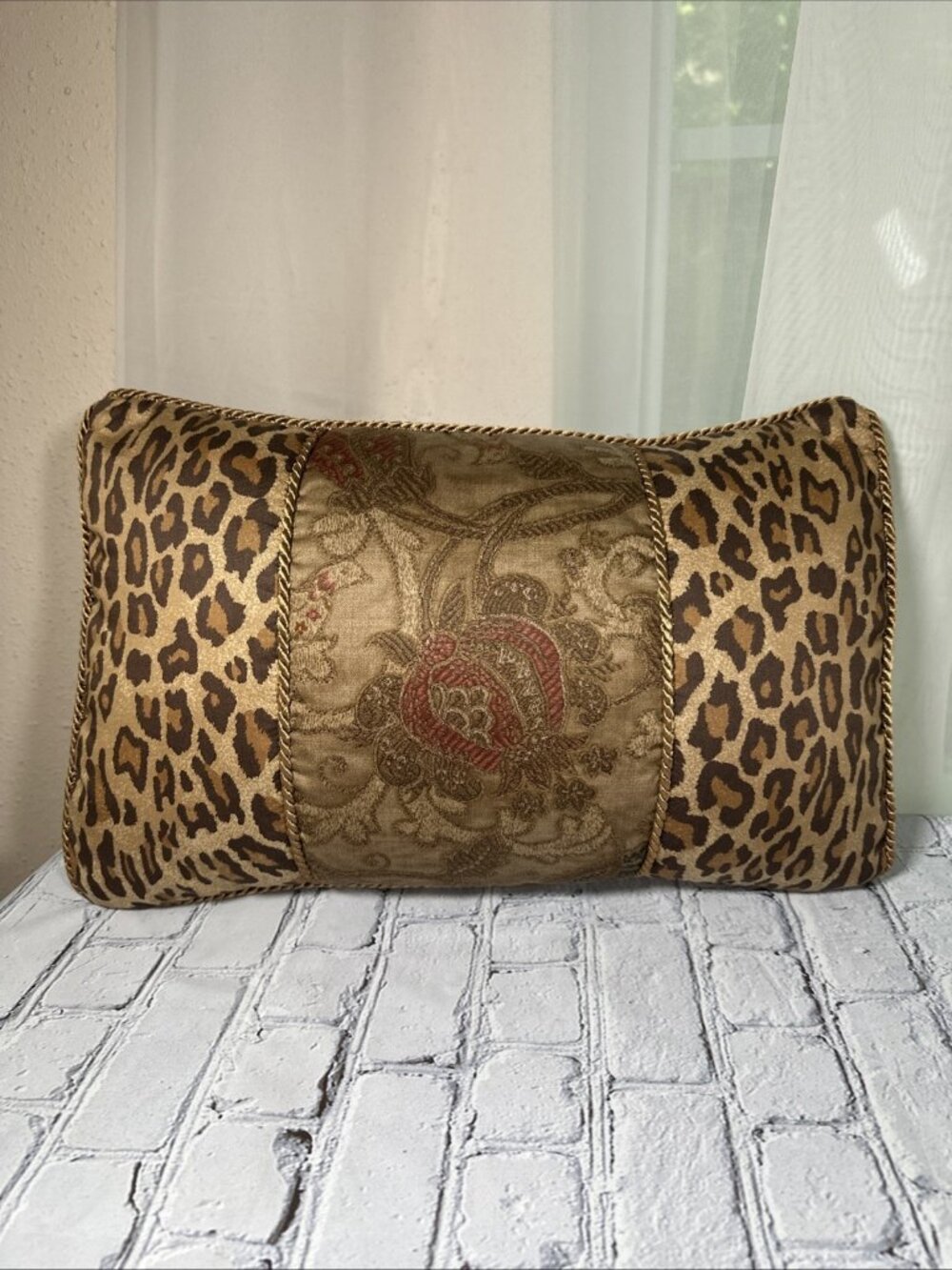 90s Ralph Lauren Aragon Leopard Print & Equestrian Paisley Venetian Throw Pillow